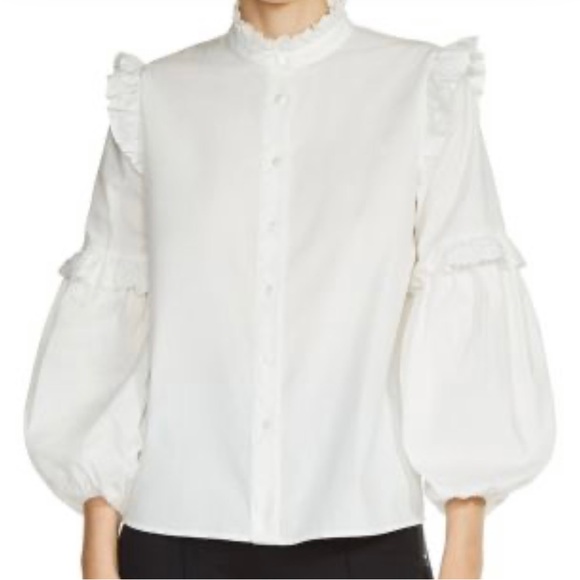 Maje Cream Ruffled Button-Up Blouse - Picture 9 of 9